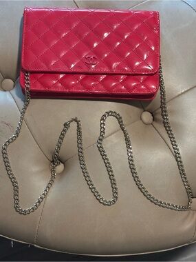 CHANEL Hot Pink Quilted Patent Leather Chain Crossbody
